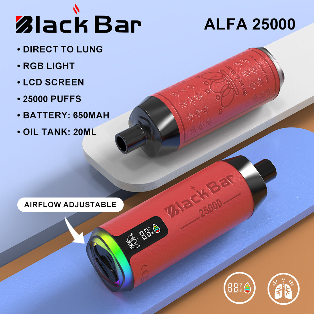 ALFA 25000 black bar Direct To Lung RGB light LCD screen 25000 puffs Battery: 650mah Oil Tank: 20ML airflow adjustable