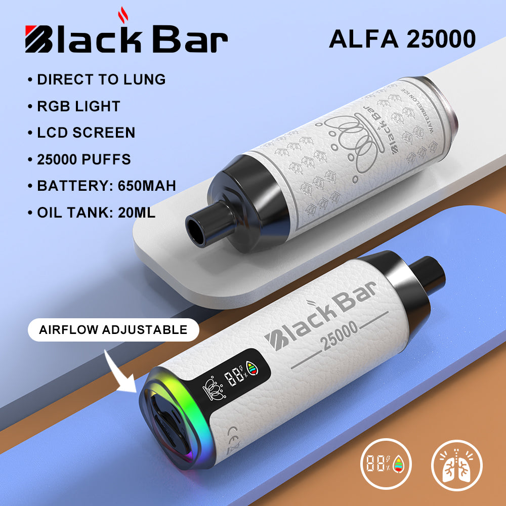 ALFA 25000 black bar Direct To Lung RGB light LCD screen 25000 puffs Battery: 650mah Oil Tank: 20ML airflow adjustable