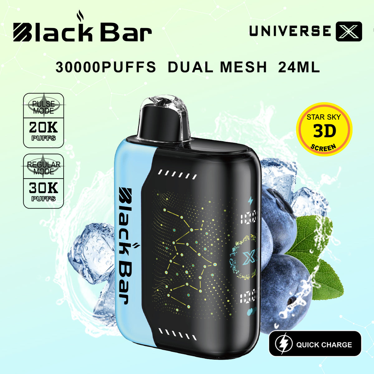VAPEAZE UNIVERSE Pulse 20K Puffs Regular 30K Puffs Dual Mesh Coil Dual Core 24 mL Quick Charge World's first 3D curved screen airflow adjustable