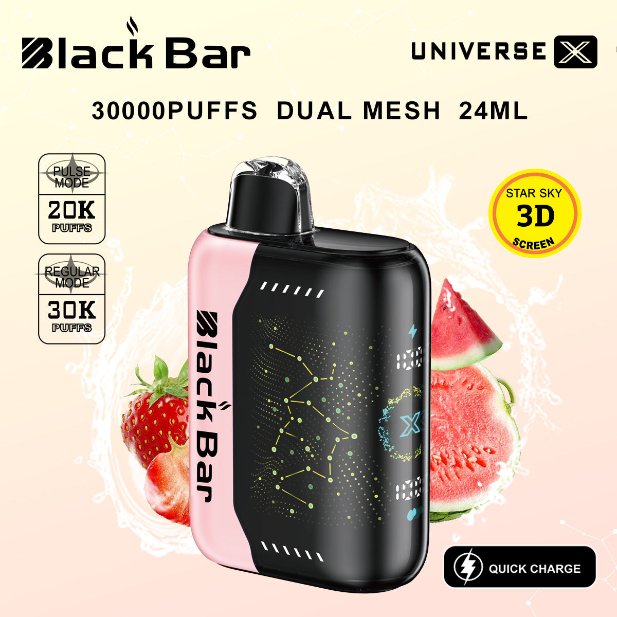 VAPEAZE UNIVERSE Pulse 20K Puffs Regular 30K Puffs Dual Mesh Coil Dual Core 24 mL Quick Charge World's first 3D curved screen airflow adjustable