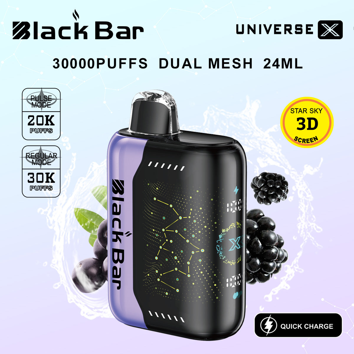 VAPEAZE UNIVERSE Pulse 20K Puffs Regular 30K Puffs Dual Mesh Coil Dual Core 24 mL Quick Charge World's first 3D curved screen airflow adjustable