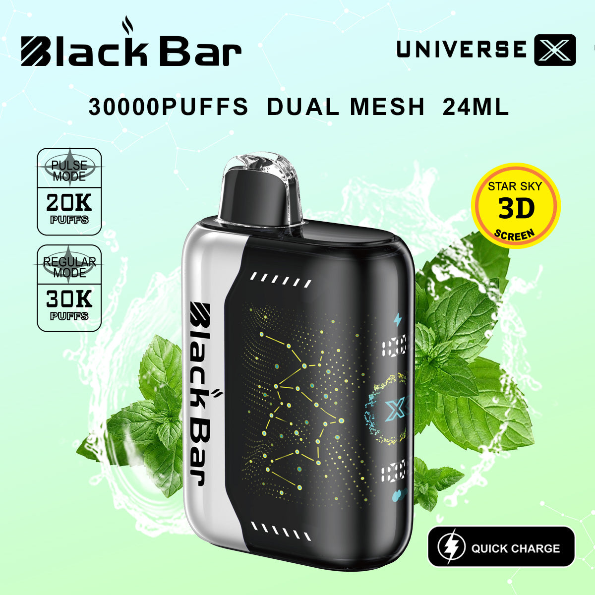 VAPEAZE UNIVERSE Pulse 20K Puffs Regular 30K Puffs Dual Mesh Coil Dual Core 24 mL Quick Charge World's first 3D curved screen airflow adjustable