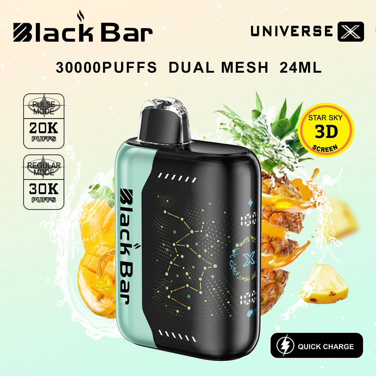 VAPEAZE UNIVERSE Pulse 20K Puffs Regular 30K Puffs Dual Mesh Coil Dual Core 24 mL Quick Charge World's first 3D curved screen airflow adjustable
