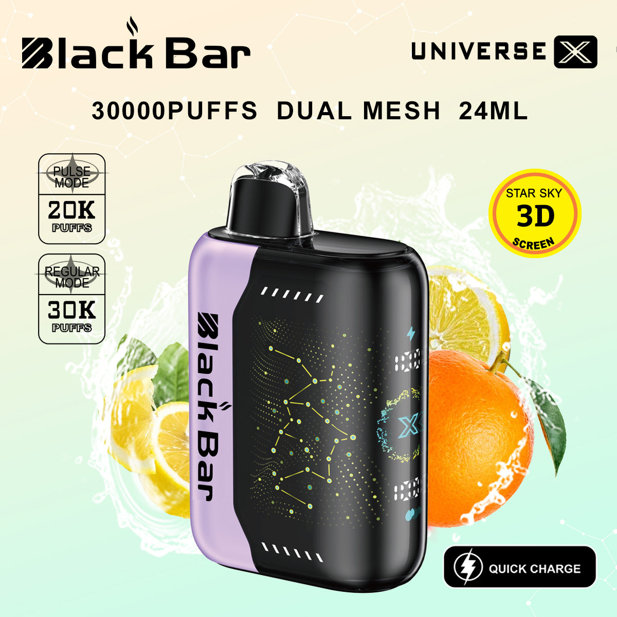 VAPEAZE UNIVERSE Pulse 20K Puffs Regular 30K Puffs Dual Mesh Coil Dual Core 24 mL Quick Charge World's first 3D curved screen airflow adjustable
