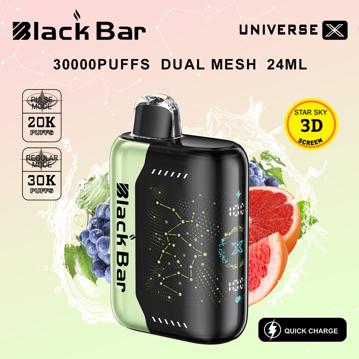 VAPEAZE UNIVERSE Pulse 20K Puffs Regular 30K Puffs Dual Mesh Coil Dual Core 24 mL Quick Charge World's first 3D curved screen airflow adjustable