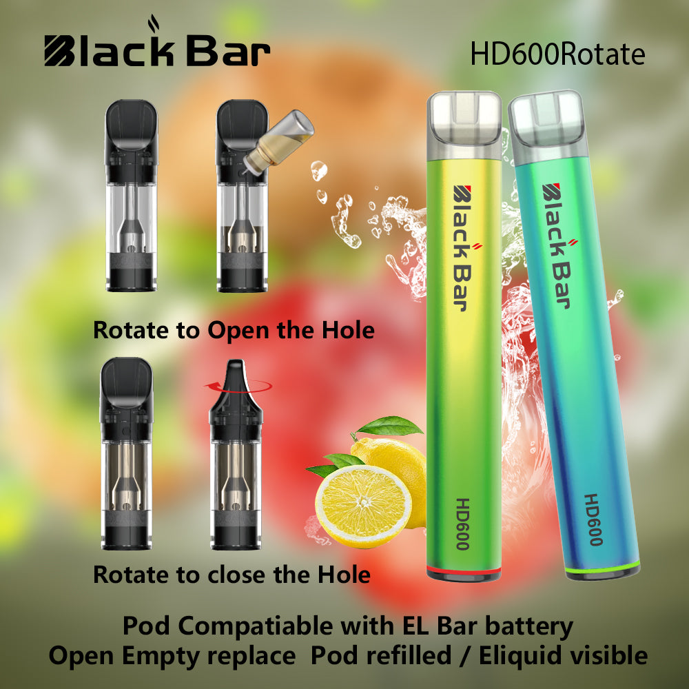 HD600Rotate-Pod Compatiable with EL Bar battery  Open Empty replace Pod relled / Eliquid visible